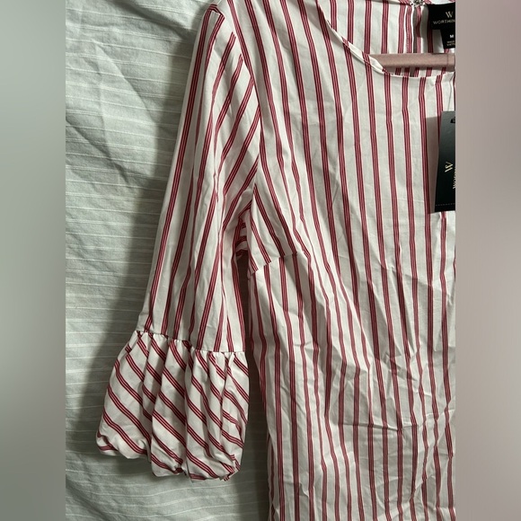 Worthington Women’s Blouse Red/White Striped Cotton Blend 3/4 Sleeves Shirt Sz M - Picture 2 of 6